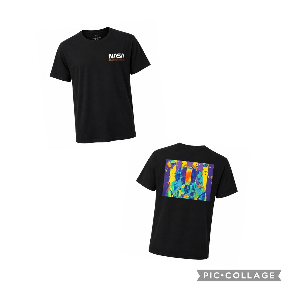 Hyper Space NASA Retro Pop Art Astronaut Graphic Tee Black Size Medium Science